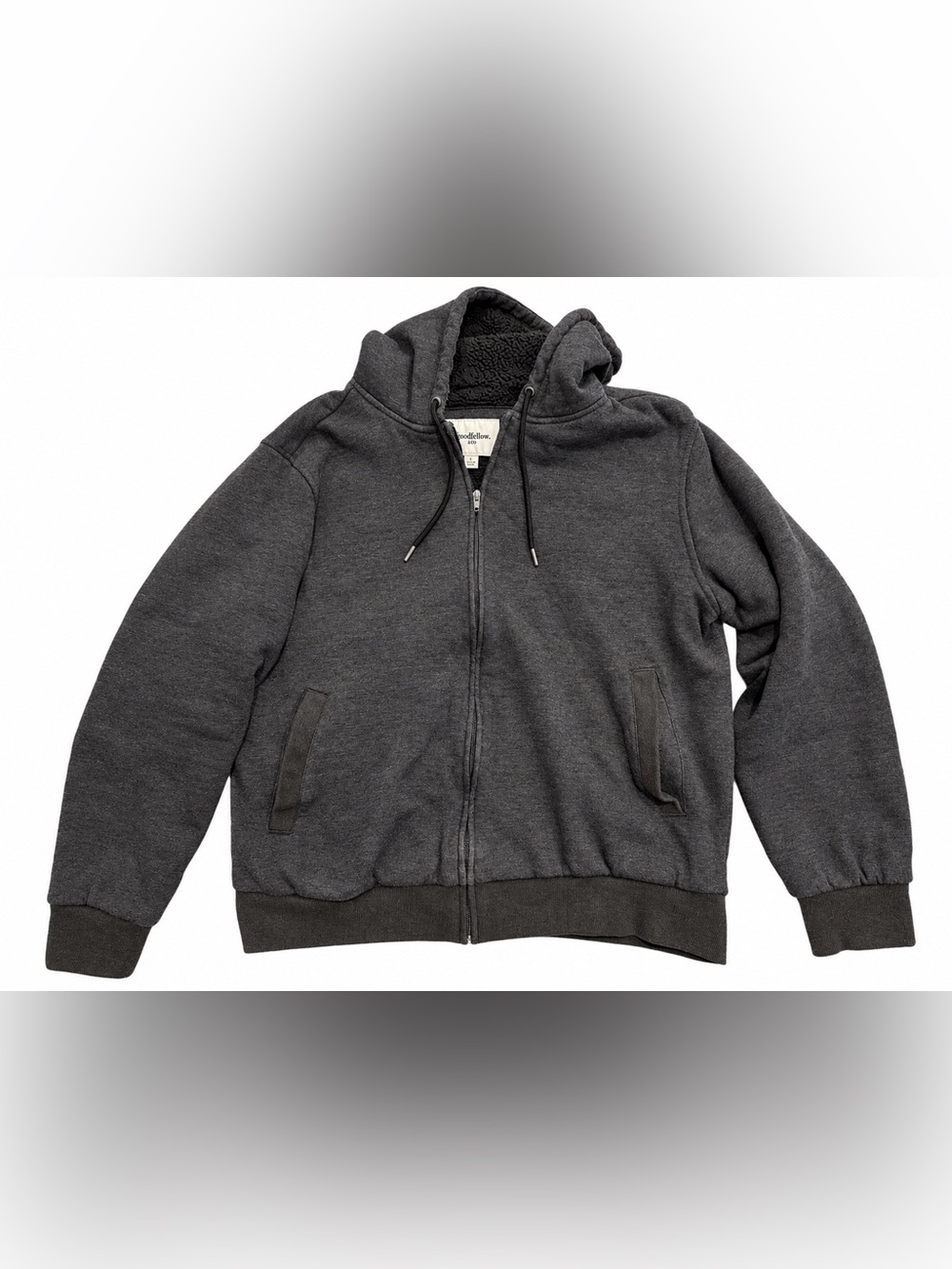 Goodfellow & Co Sherpa Lined Hoodie Mens L Charcoal Gray Full Zip Jacket